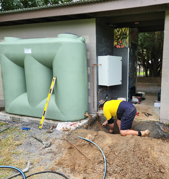 Rainwater tank installation at council toilets