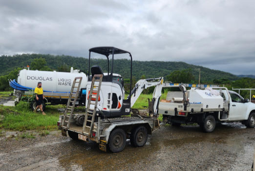 Ute, pump out truck and excavator